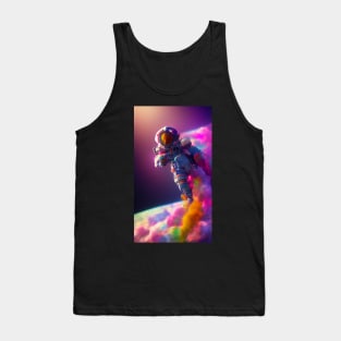 An astronaut swims and flies amid clouds in space with colorful clouds Tank Top